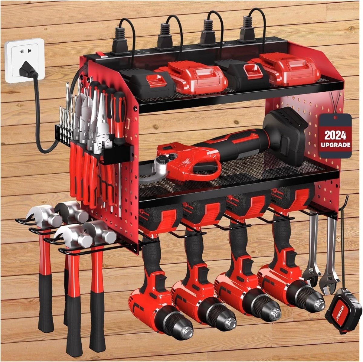 Veitorld Power Tool Organizer with Charging Station, 4 Drill Holders, Heavy Duty Modular Wall Mount Rack for Garage & Shed Organization, Tool Storage Organizer, Gifts for Men Dad Husband Christmas - Speed of Light Hobbies