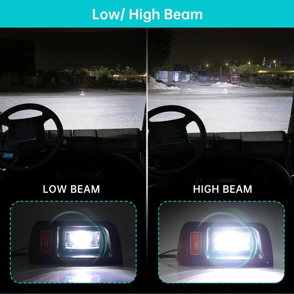 10L0L Deluxe Golf Cart Light Kit for Club Car DS 12V - 60V, Full Headlight Taillight Kit with RGB Daytime Running Lamp Low High Beam Turn Signal Horn Brake Pad Hazard Blinker - Speed of Light Hobbies