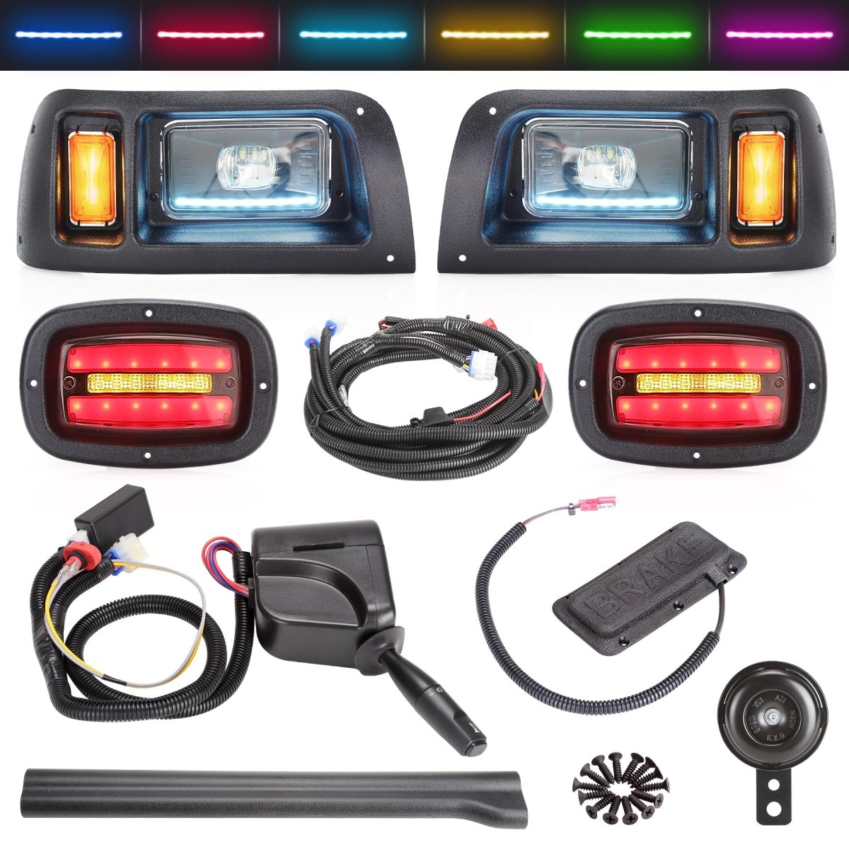 10L0L Deluxe Golf Cart Light Kit for Club Car DS 12V - 60V, Full Headlight Taillight Kit with RGB Daytime Running Lamp Low High Beam Turn Signal Horn Brake Pad Hazard Blinker - Speed of Light Hobbies