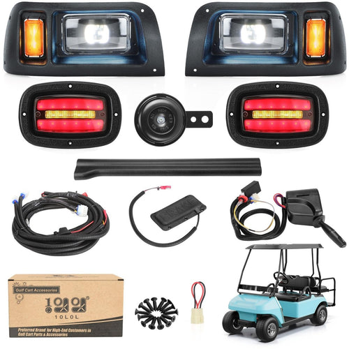 10L0L Deluxe Golf Cart Light Kit for Club Car DS 12V - 60V, Full Headlight Taillight Kit with RGB Daytime Running Lamp Low High Beam Turn Signal Horn Brake Pad Hazard Blinker - Speed of Light Hobbies