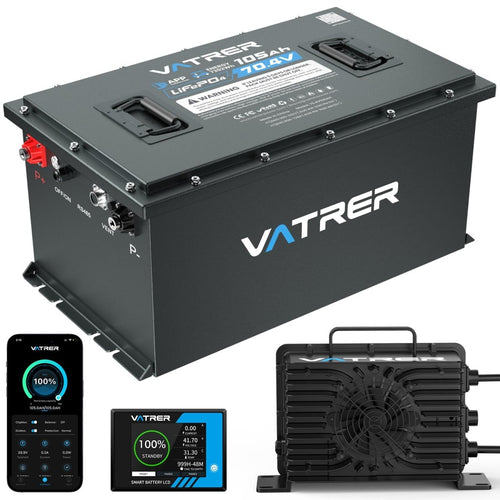 72V (70.4V) 105Ah Lithium Golf Cart Battery, Built - in 200A BMS, with Touch Monitor & APP, 2C Discharge, Max 14.08kW Power Output, 4000+ Cycles LiFePO4 Battery, Perfect for Golf Carts - Speed of Light Hobbies