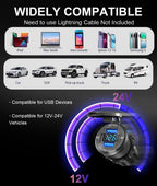 78W Quad - Port 12V USB Outlet - Dual QC3.0 & PD3.0 Quick Charge Car Charger Socket with Voltmeter, Aluminum Alloy Waterproof USB C Port for Car Boat Marine Motorcycle RV Truck ATV Golf Cart - Speed of Light Hobbies