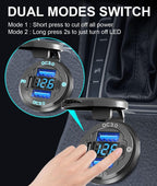 78W Quad - Port 12V USB Outlet - Dual QC3.0 & PD3.0 Quick Charge Car Charger Socket with Voltmeter, Aluminum Alloy Waterproof USB C Port for Car Boat Marine Motorcycle RV Truck ATV Golf Cart - Speed of Light Hobbies