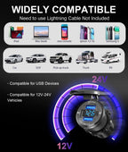 78W Quad - Port 12V USB Outlet - Dual QC3.0 & PD3.0 Quick Charge Car Charger Socket with Voltmeter, Aluminum Alloy Waterproof USB C Port for Car Boat Marine Motorcycle RV Truck ATV Golf Cart - Speed of Light Hobbies
