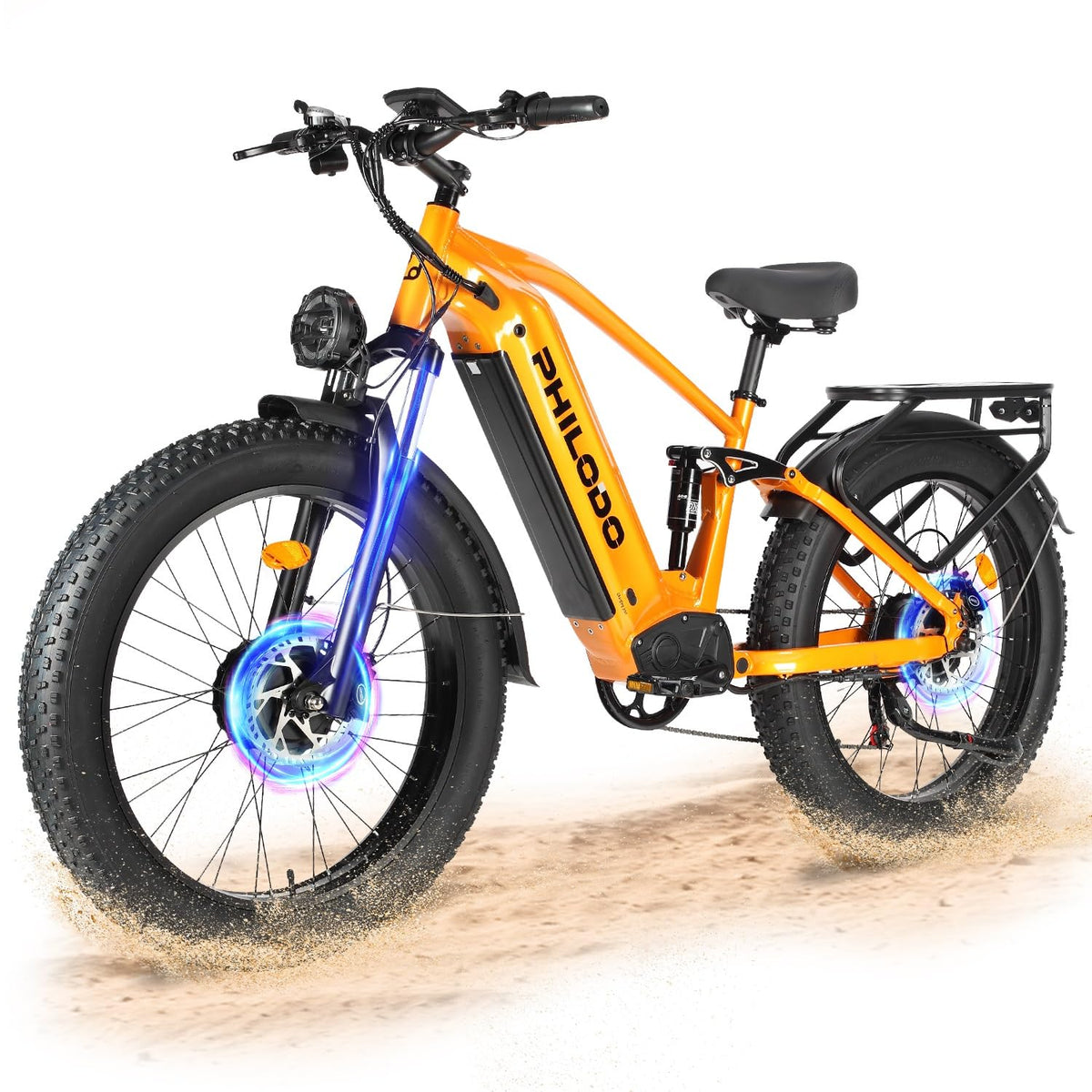 PHILODO Falcon 60V 32AH Off-Road Electric Bike 45MPH - 5000W Peak Dual Motor Hunting Ebike, Fat Tire Full Suspension Dirt Bike for Adults, Long Range Snow/Sand Electric Bicycle