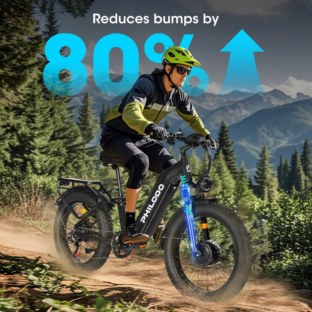 PHILODO Falcon 60V 32AH Off-Road Electric Bike 45MPH - 5000W Peak Dual Motor Hunting Ebike, Fat Tire Full Suspension Dirt Bike for Adults, Long Range Snow/Sand Electric Bicycle