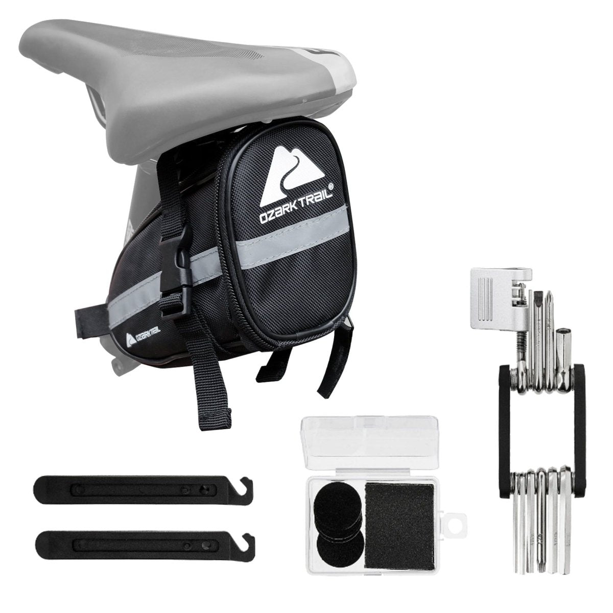 Bike Repair Kit with Seat Bag – 11 - in - 1 Multi - Tool, Tire Levers, Patches & Chain Tool, Lightweight and Portable - Speed of Light Hobbies