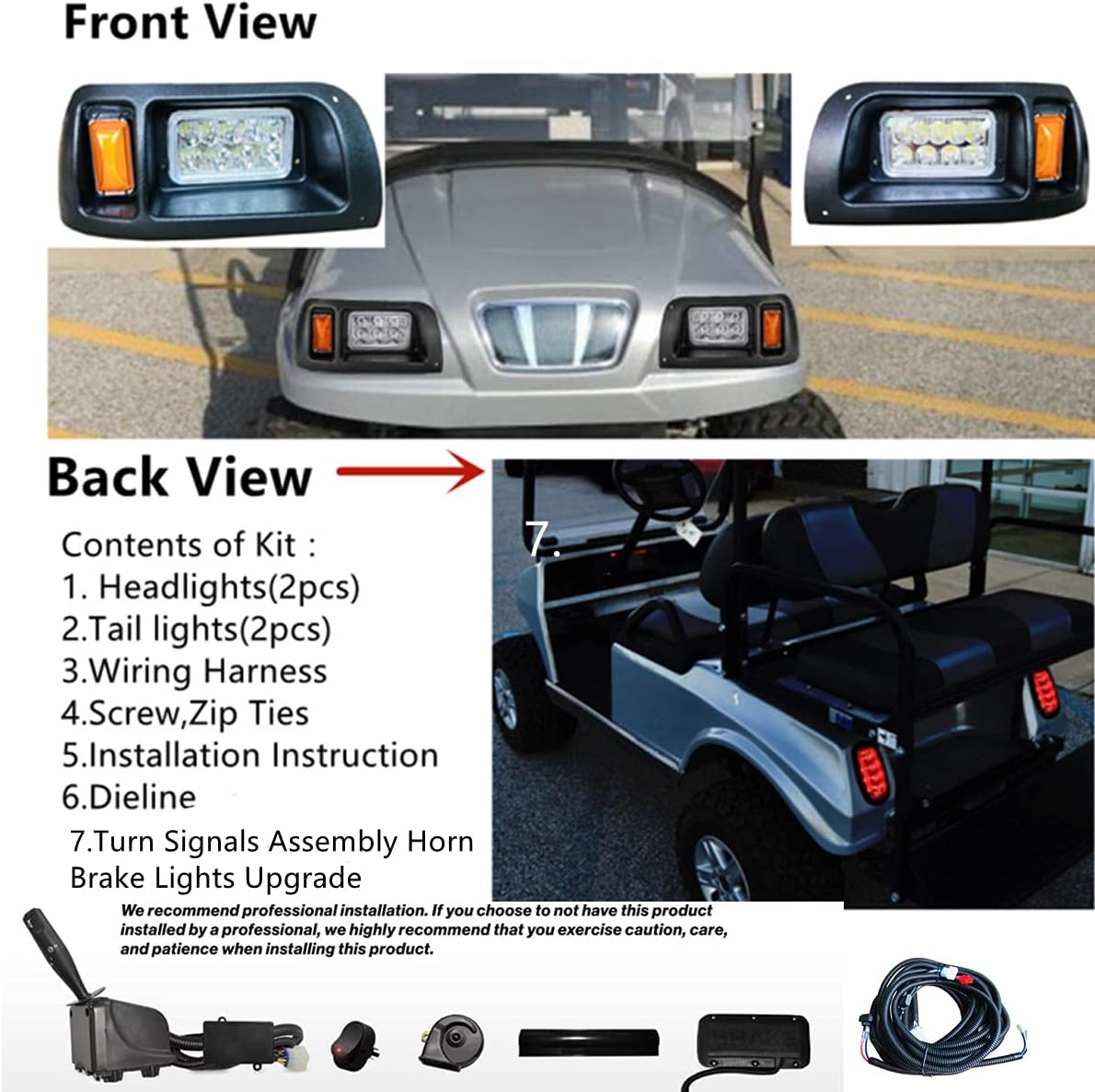 Dr.Acces Club Car DS LED Light with Deluxe harness and Upgrade Headlight Power Kits | with Turn Signals, Hazard Flasher, Horn and Brake for Club Car DS Gas & Electric Golf carts (1993 & up) - Speed of Light Hobbies