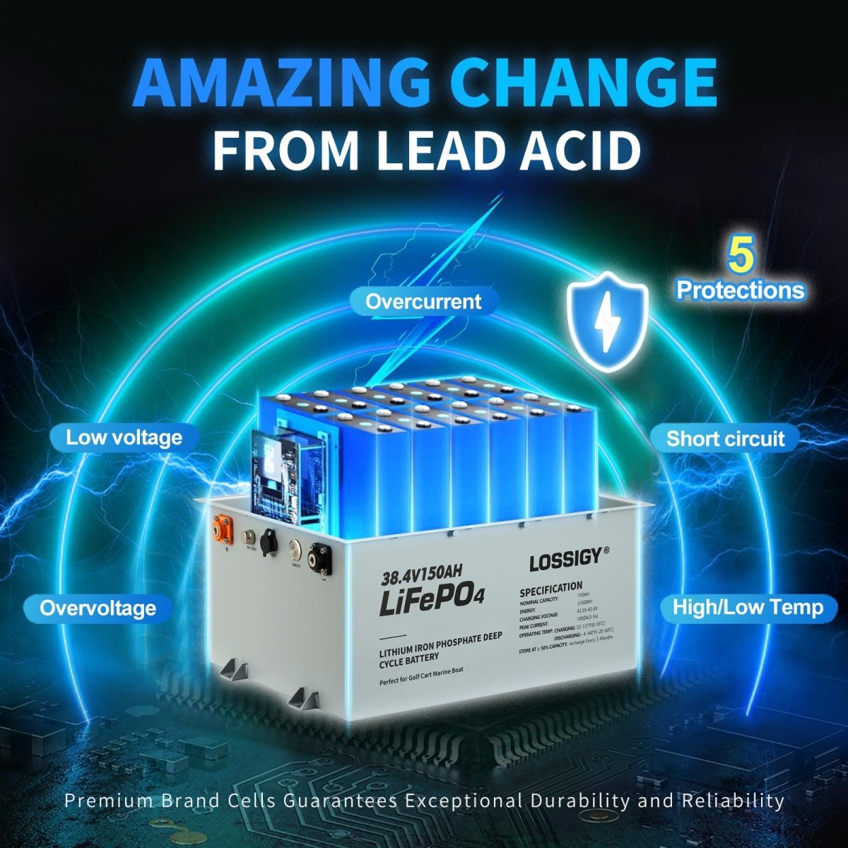 LOSSIGY 48V Lithium Golf Cart Battery with 18A Lithium Charger, 48 Volt 100Ah LiFePO4 Battery, Built in 200A Bluetooth BMS & LCD 10.24kW Output, Peak Current 1000A(3 - 5s), Prefect for RV Solar System - Speed of Light Hobbies