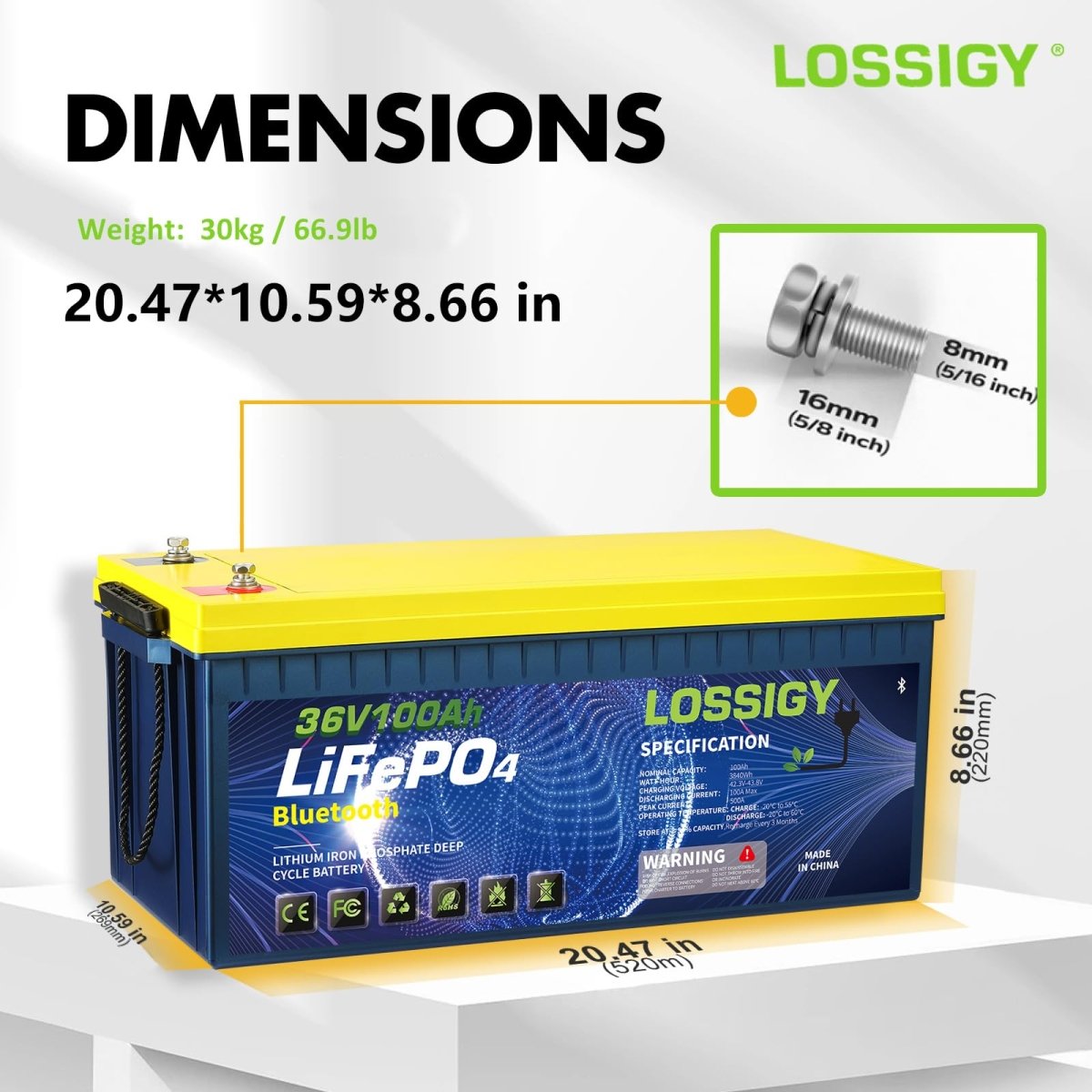 LOSSIGY 48V Lithium Golf Cart Battery with 18A Lithium Charger, 48 Volt 100Ah LiFePO4 Battery, Built in 200A Bluetooth BMS & LCD 10.24kW Output, Peak Current 1000A(3 - 5s), Prefect for RV Solar System - Speed of Light Hobbies