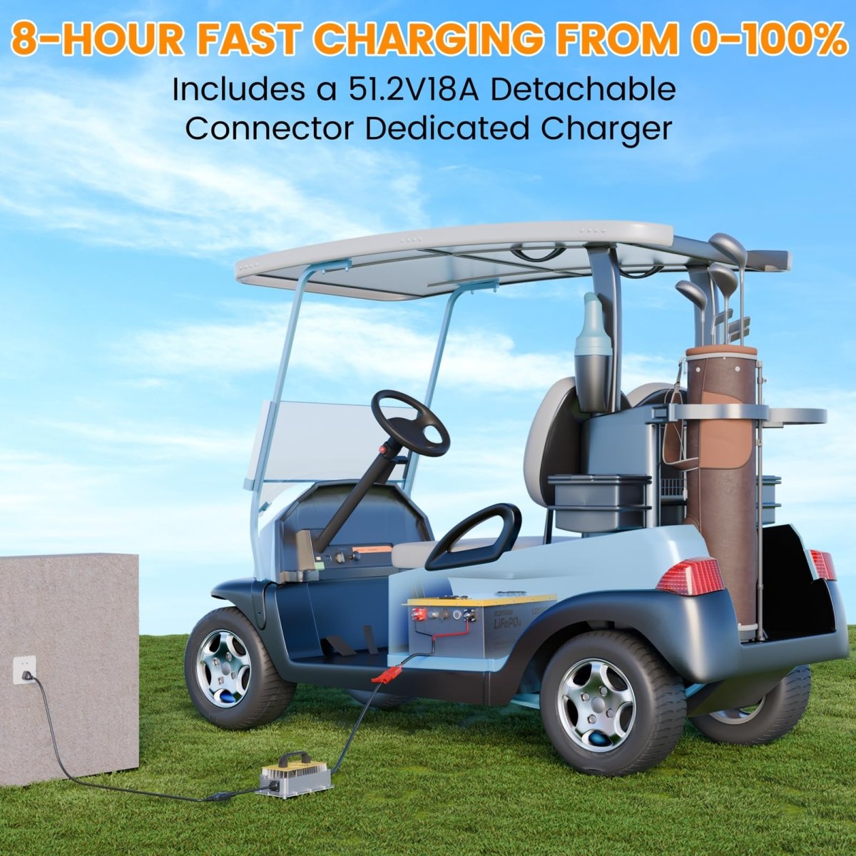 LOSSIGY 48V Lithium Golf Cart Battery with 18A Lithium Charger, 48 Volt 100Ah LiFePO4 Battery, Built in 200A Bluetooth BMS & LCD 10.24kW Output, Peak Current 1000A(3 - 5s), Prefect for RV Solar System - Speed of Light Hobbies