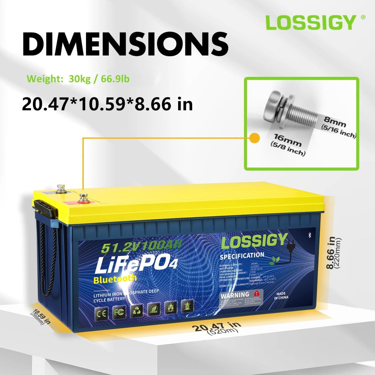 LOSSIGY 48V Lithium Golf Cart Battery with 18A Lithium Charger, 48 Volt 100Ah LiFePO4 Battery, Built in 200A Bluetooth BMS & LCD 10.24kW Output, Peak Current 1000A(3 - 5s), Prefect for RV Solar System - Speed of Light Hobbies