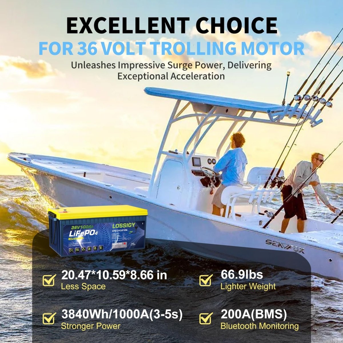 LOSSIGY 48V Lithium Golf Cart Battery with 18A Lithium Charger, 48 Volt 100Ah LiFePO4 Battery, Built in 200A Bluetooth BMS & LCD 10.24kW Output, Peak Current 1000A(3 - 5s), Prefect for RV Solar System - Speed of Light Hobbies