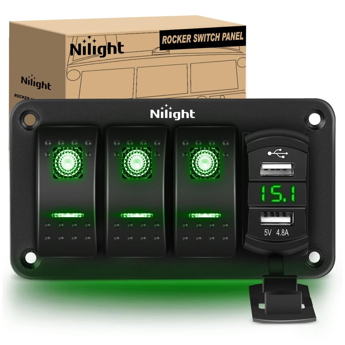 Nilight 3 Gang Rocker Switch Panel Blue Backlit with PD Type C and USB Charger Voltmeter Waterproof 12V 24V DC Rocker Switch with Night Glow Stickers for Car Trucks Boats RVs,2 Years Warranty,Blue/Box - Speed of Light Hobbies