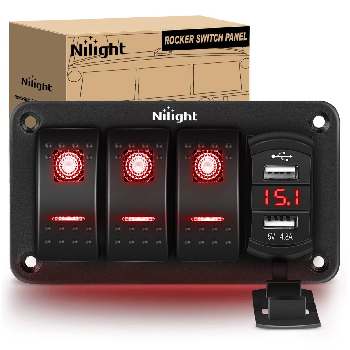 Nilight 3 Gang Rocker Switch Panel Blue Backlit with PD Type C and USB Charger Voltmeter Waterproof 12V 24V DC Rocker Switch with Night Glow Stickers for Car Trucks Boats RVs,2 Years Warranty,Blue/Box - Speed of Light Hobbies