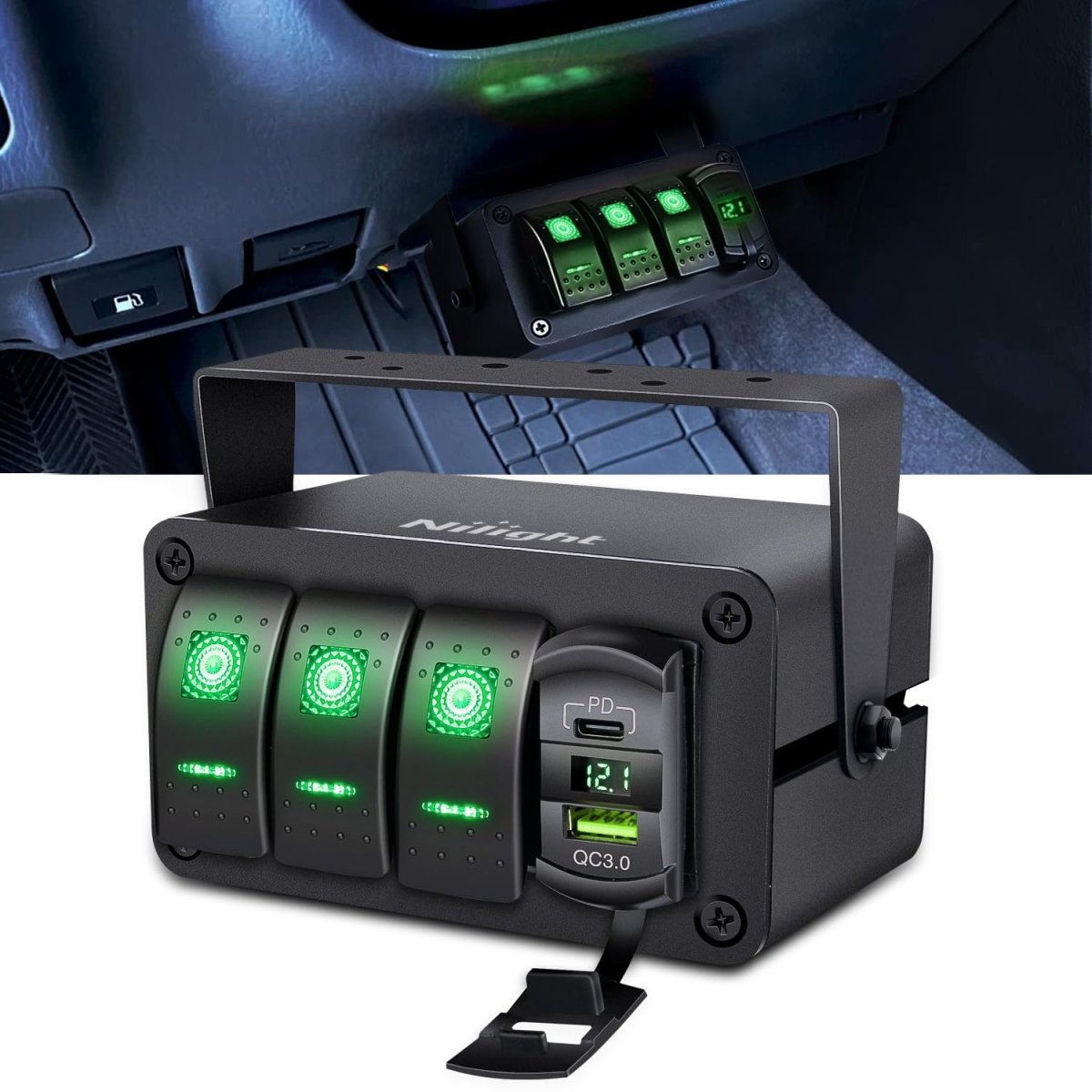 Nilight 3 Gang Rocker Switch Panel Blue Backlit with PD Type C and USB Charger Voltmeter Waterproof 12V 24V DC Rocker Switch with Night Glow Stickers for Car Trucks Boats RVs,2 Years Warranty,Blue/Box - Speed of Light Hobbies
