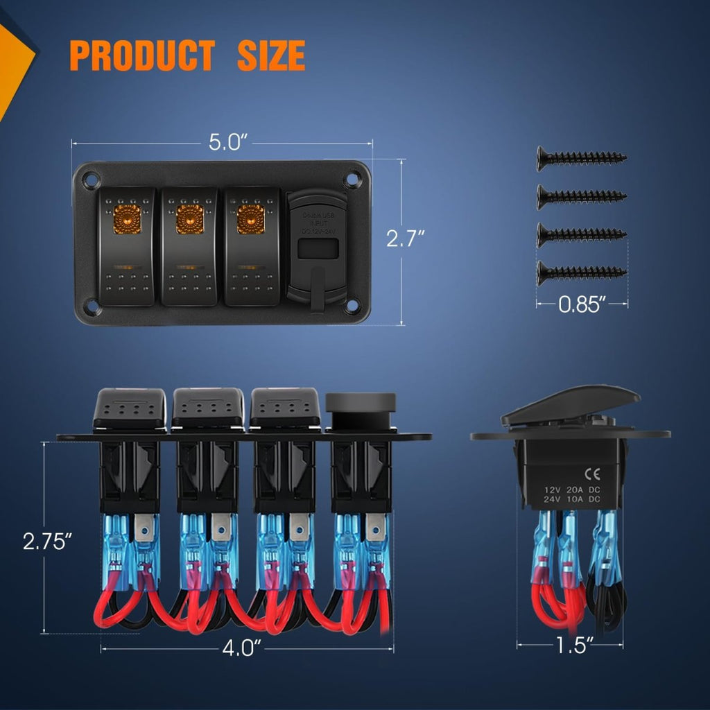 Nilight 3 Gang Rocker Switch Panel Blue Backlit with PD Type C and USB Charger Voltmeter Waterproof 12V 24V DC Rocker Switch with Night Glow Stickers for Car Trucks Boats RVs,2 Years Warranty,Blue/Box - Speed of Light Hobbies