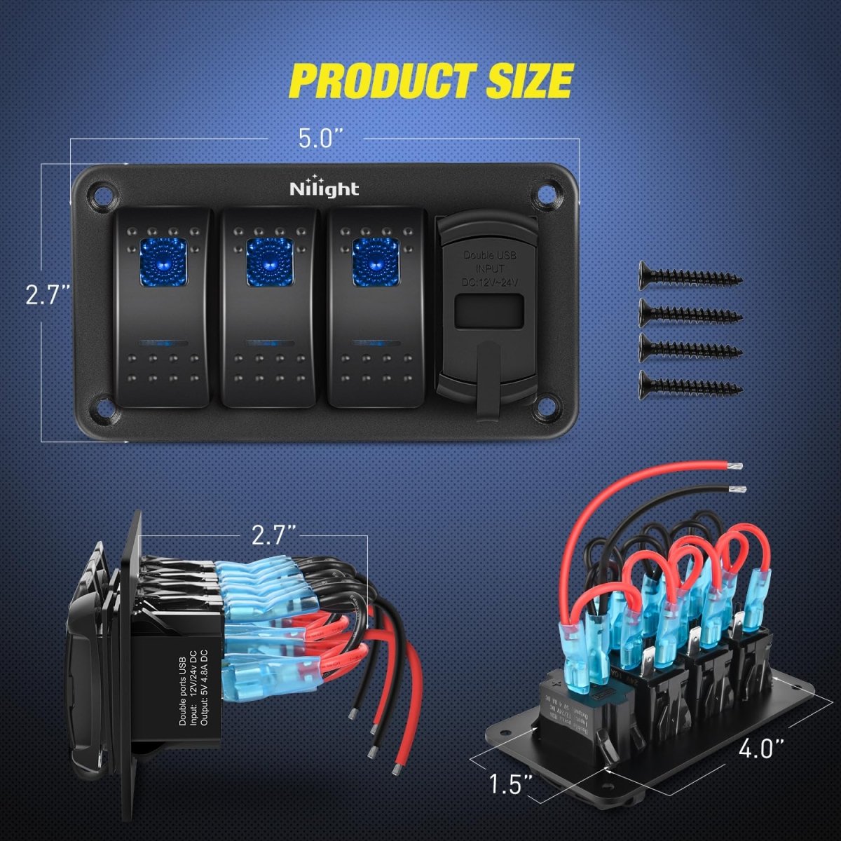 Nilight 3 Gang Rocker Switch Panel Blue Backlit with PD Type C and USB Charger Voltmeter Waterproof 12V 24V DC Rocker Switch with Night Glow Stickers for Car Trucks Boats RVs,2 Years Warranty,Blue/Box - Speed of Light Hobbies