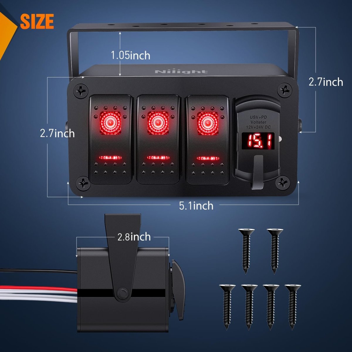 Nilight 3 Gang Rocker Switch Panel Blue Backlit with PD Type C and USB Charger Voltmeter Waterproof 12V 24V DC Rocker Switch with Night Glow Stickers for Car Trucks Boats RVs,2 Years Warranty,Blue/Box - Speed of Light Hobbies