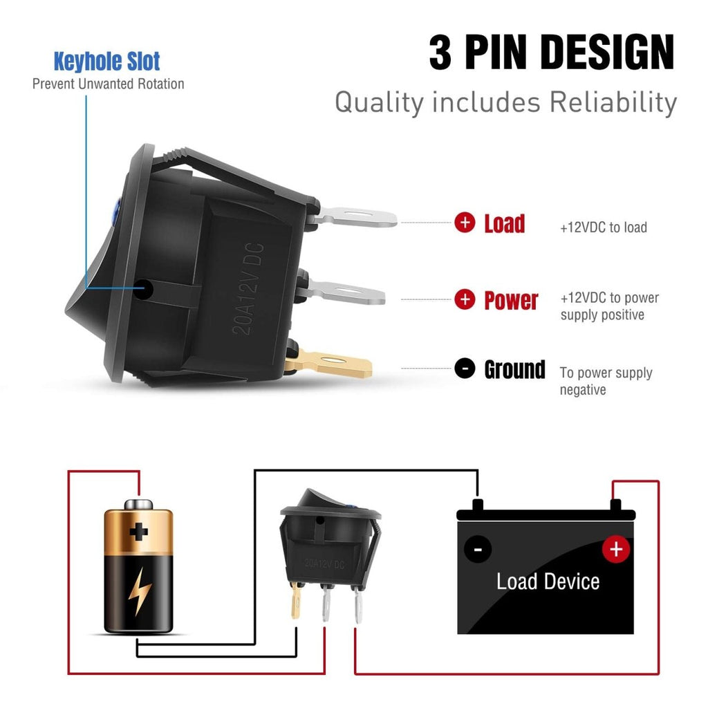 Nilight 5PCS Waterproof Round Rocker Switch w/Wiring Harness Switches Holder 12V 24V Blue LED Lighted On Off Toggle Shell SPST 3Pin for Switch Panel Car RV Trucks Marine Boats - Speed of Light Hobbies