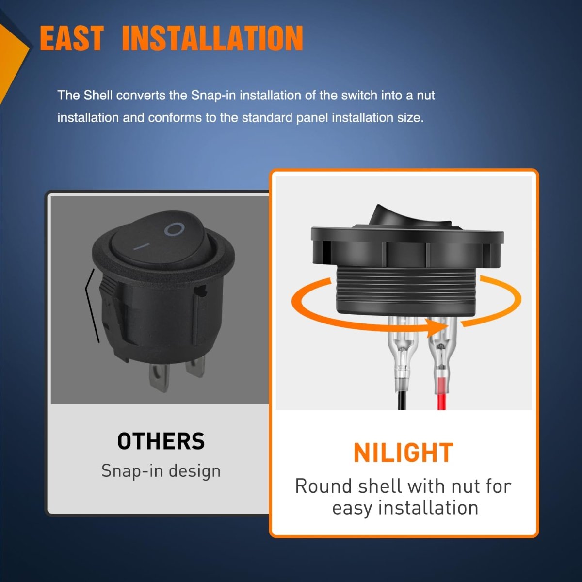 Nilight 5PCS Waterproof Round Rocker Switch w/Wiring Harness Switches Holder 12V 24V Blue LED Lighted On Off Toggle Shell SPST 3Pin for Switch Panel Car RV Trucks Marine Boats - Speed of Light Hobbies