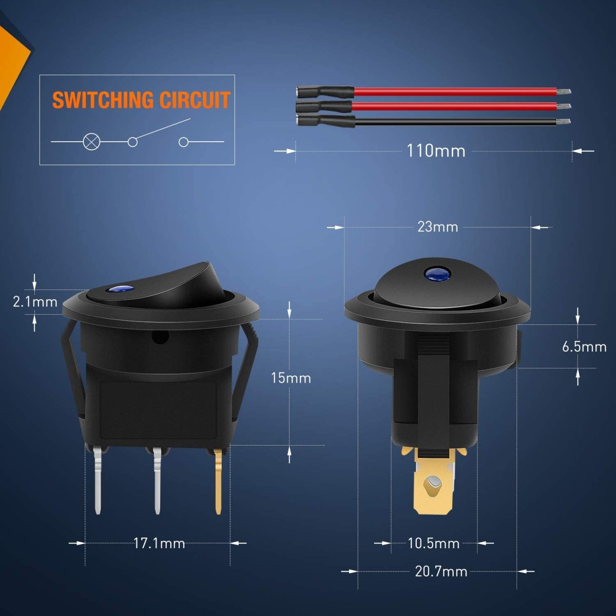 Nilight 5PCS Waterproof Round Rocker Switch w/Wiring Harness Switches Holder 12V 24V Blue LED Lighted On Off Toggle Shell SPST 3Pin for Switch Panel Car RV Trucks Marine Boats - Speed of Light Hobbies