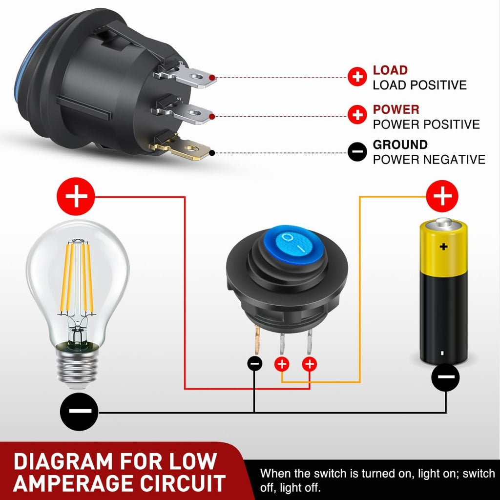 Nilight 5PCS Waterproof Round Rocker Switch w/Wiring Harness Switches Holder 12V 24V Blue LED Lighted On Off Toggle Shell SPST 3Pin for Switch Panel Car RV Trucks Marine Boats - Speed of Light Hobbies