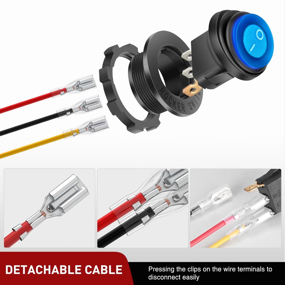 Nilight 5PCS Waterproof Round Rocker Switch w/Wiring Harness Switches Holder 12V 24V Blue LED Lighted On Off Toggle Shell SPST 3Pin for Switch Panel Car RV Trucks Marine Boats - Speed of Light Hobbies