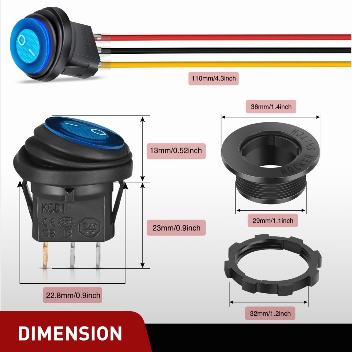 Nilight 5PCS Waterproof Round Rocker Switch w/Wiring Harness Switches Holder 12V 24V Blue LED Lighted On Off Toggle Shell SPST 3Pin for Switch Panel Car RV Trucks Marine Boats - Speed of Light Hobbies