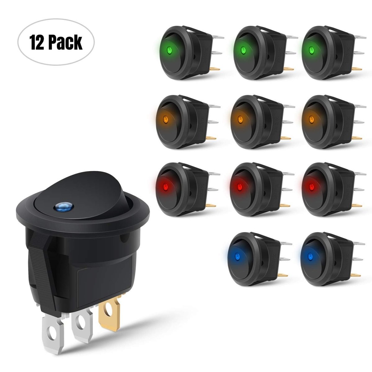 Nilight 5PCS Waterproof Round Rocker Switch w/Wiring Harness Switches Holder 12V 24V Blue LED Lighted On Off Toggle Shell SPST 3Pin for Switch Panel Car RV Trucks Marine Boats - Speed of Light Hobbies