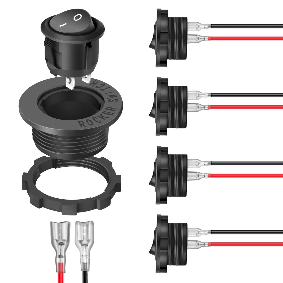 Nilight 5PCS Waterproof Round Rocker Switch w/Wiring Harness Switches Holder 12V 24V Blue LED Lighted On Off Toggle Shell SPST 3Pin for Switch Panel Car RV Trucks Marine Boats - Speed of Light Hobbies