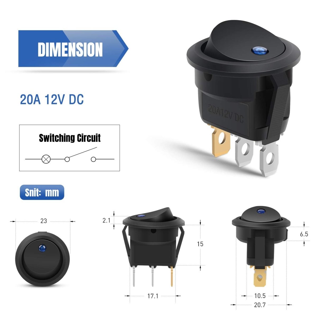 Nilight 5PCS Waterproof Round Rocker Switch w/Wiring Harness Switches Holder 12V 24V Blue LED Lighted On Off Toggle Shell SPST 3Pin for Switch Panel Car RV Trucks Marine Boats - Speed of Light Hobbies