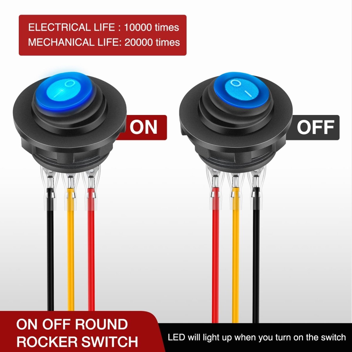 Nilight 5PCS Waterproof Round Rocker Switch w/Wiring Harness Switches Holder 12V 24V Blue LED Lighted On Off Toggle Shell SPST 3Pin for Switch Panel Car RV Trucks Marine Boats - Speed of Light Hobbies