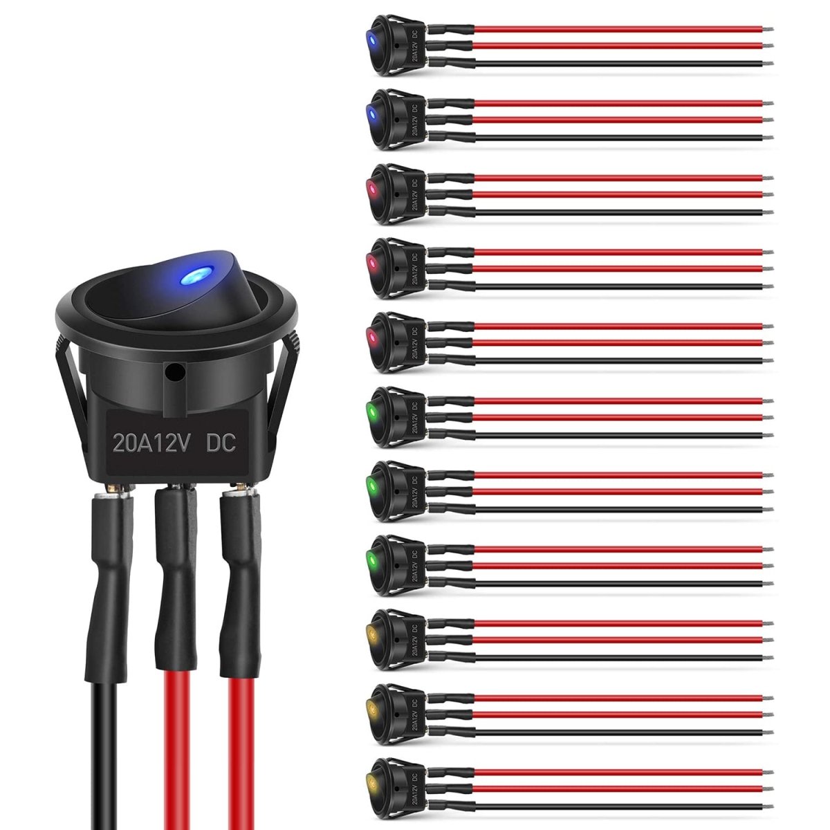 Nilight 5PCS Waterproof Round Rocker Switch w/Wiring Harness Switches Holder 12V 24V Blue LED Lighted On Off Toggle Shell SPST 3Pin for Switch Panel Car RV Trucks Marine Boats - Speed of Light Hobbies