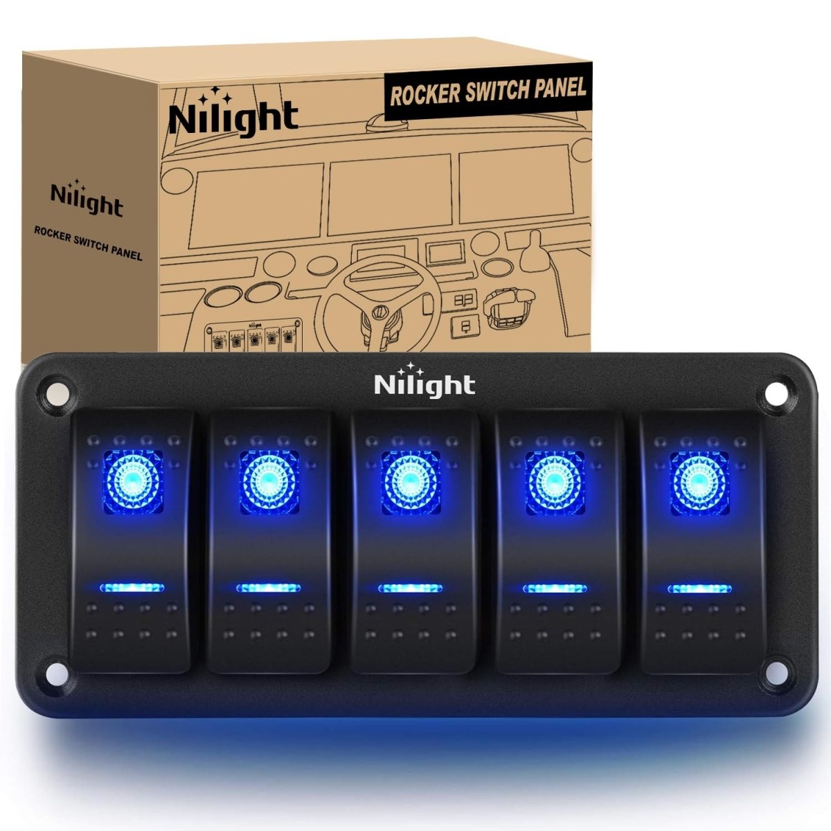 Nilight 90106B 2 Gang Rocker Switch Panel 5 Pin On Off Pre - Wired Rocker Switch Aluminum Panel Waterproof Switche Panel for 12V/24V Automotive Cars Marine Boats ATVs Trailers,2 Years Warranty , Blue - Speed of Light Hobbies