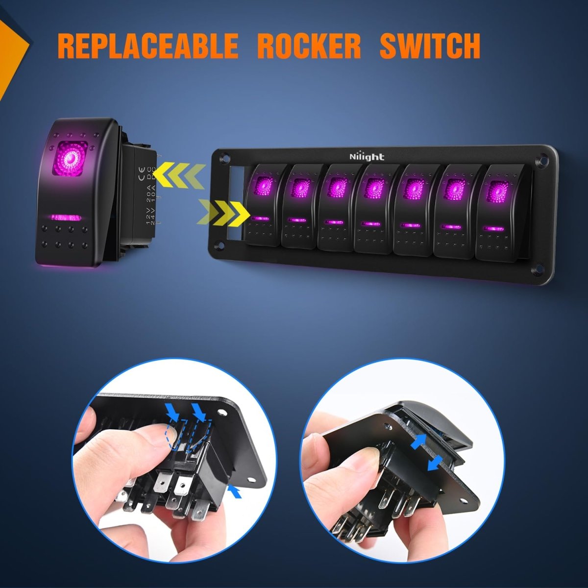 Nilight 90106B 2 Gang Rocker Switch Panel 5 Pin On Off Pre - Wired Rocker Switch Aluminum Panel Waterproof Switche Panel for 12V/24V Automotive Cars Marine Boats ATVs Trailers,2 Years Warranty , Blue - Speed of Light Hobbies