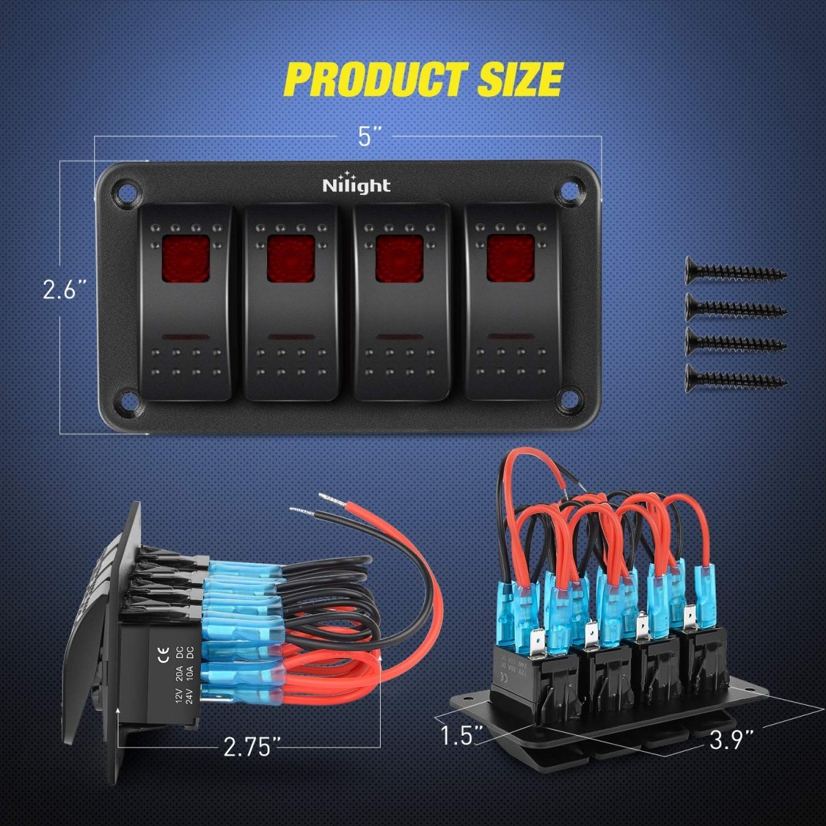Nilight 90106B 2 Gang Rocker Switch Panel 5 Pin On Off Pre - Wired Rocker Switch Aluminum Panel Waterproof Switche Panel for 12V/24V Automotive Cars Marine Boats ATVs Trailers,2 Years Warranty , Blue - Speed of Light Hobbies