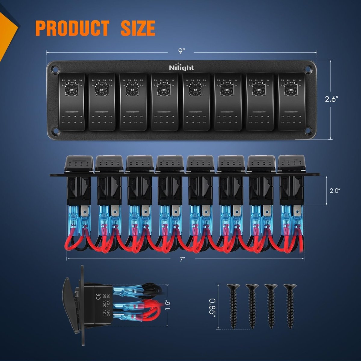 Nilight 90106B 2 Gang Rocker Switch Panel 5 Pin On Off Pre - Wired Rocker Switch Aluminum Panel Waterproof Switche Panel for 12V/24V Automotive Cars Marine Boats ATVs Trailers,2 Years Warranty , Blue - Speed of Light Hobbies