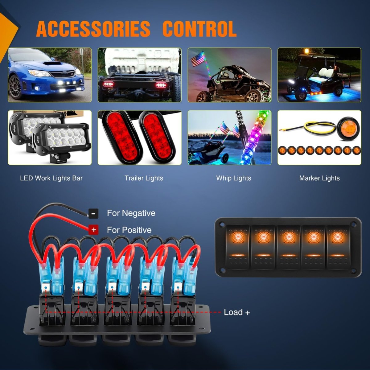 Nilight 90106B 2 Gang Rocker Switch Panel 5 Pin On Off Pre - Wired Rocker Switch Aluminum Panel Waterproof Switche Panel for 12V/24V Automotive Cars Marine Boats ATVs Trailers,2 Years Warranty , Blue - Speed of Light Hobbies