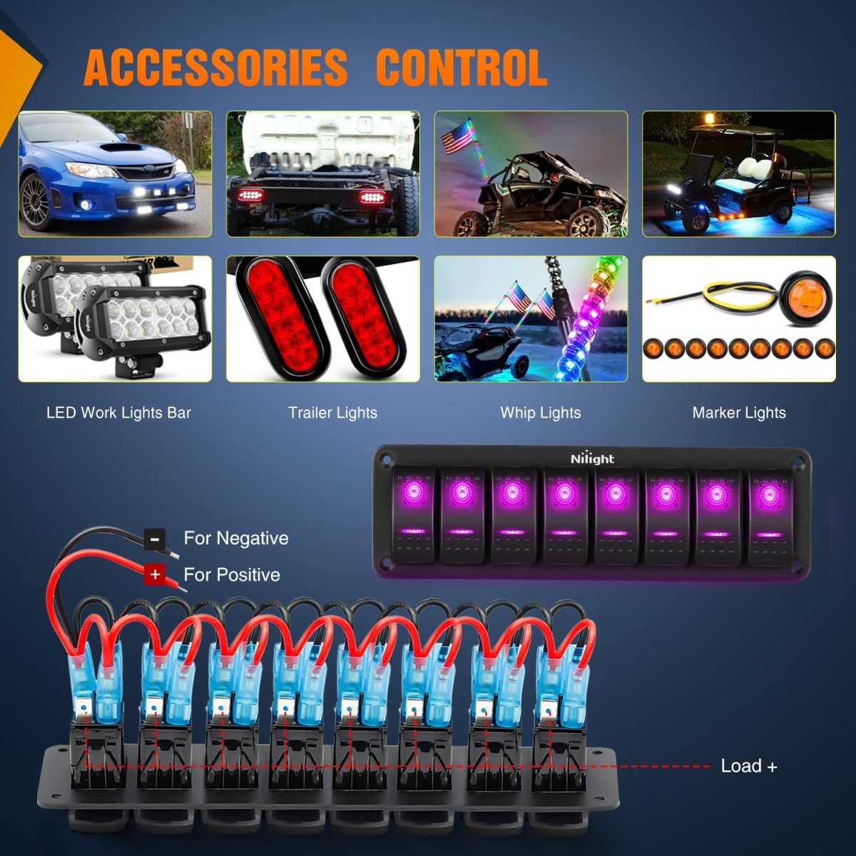 Nilight 90106B 2 Gang Rocker Switch Panel 5 Pin On Off Pre - Wired Rocker Switch Aluminum Panel Waterproof Switche Panel for 12V/24V Automotive Cars Marine Boats ATVs Trailers,2 Years Warranty , Blue - Speed of Light Hobbies