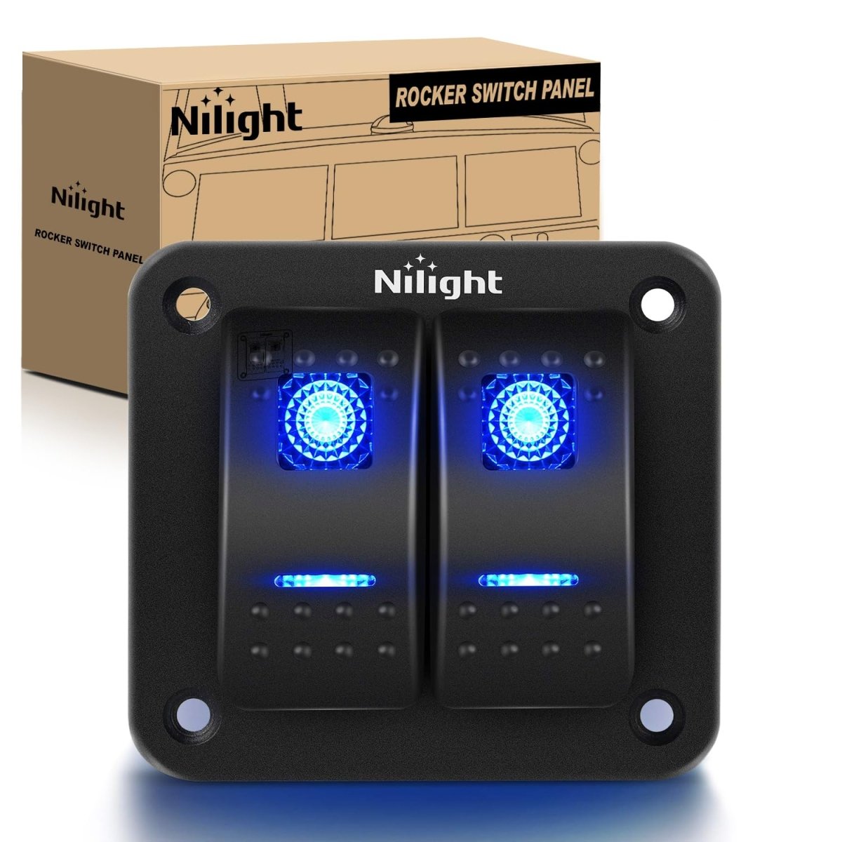 Nilight 90106B 2 Gang Rocker Switch Panel 5 Pin On Off Pre - Wired Rocker Switch Aluminum Panel Waterproof Switche Panel for 12V/24V Automotive Cars Marine Boats ATVs Trailers,2 Years Warranty , Blue - Speed of Light Hobbies
