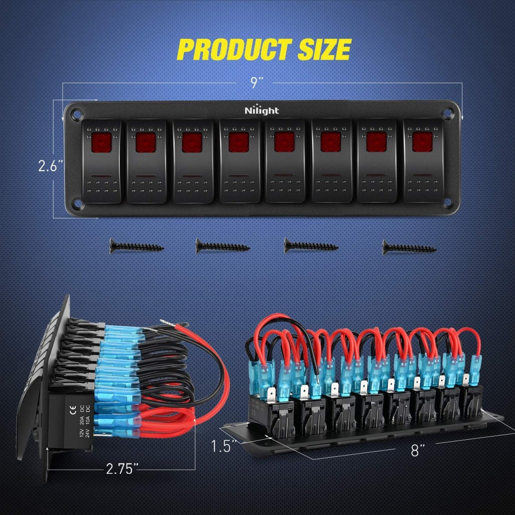 Nilight 90106B 2 Gang Rocker Switch Panel 5 Pin On Off Pre - Wired Rocker Switch Aluminum Panel Waterproof Switche Panel for 12V/24V Automotive Cars Marine Boats ATVs Trailers,2 Years Warranty , Blue - Speed of Light Hobbies