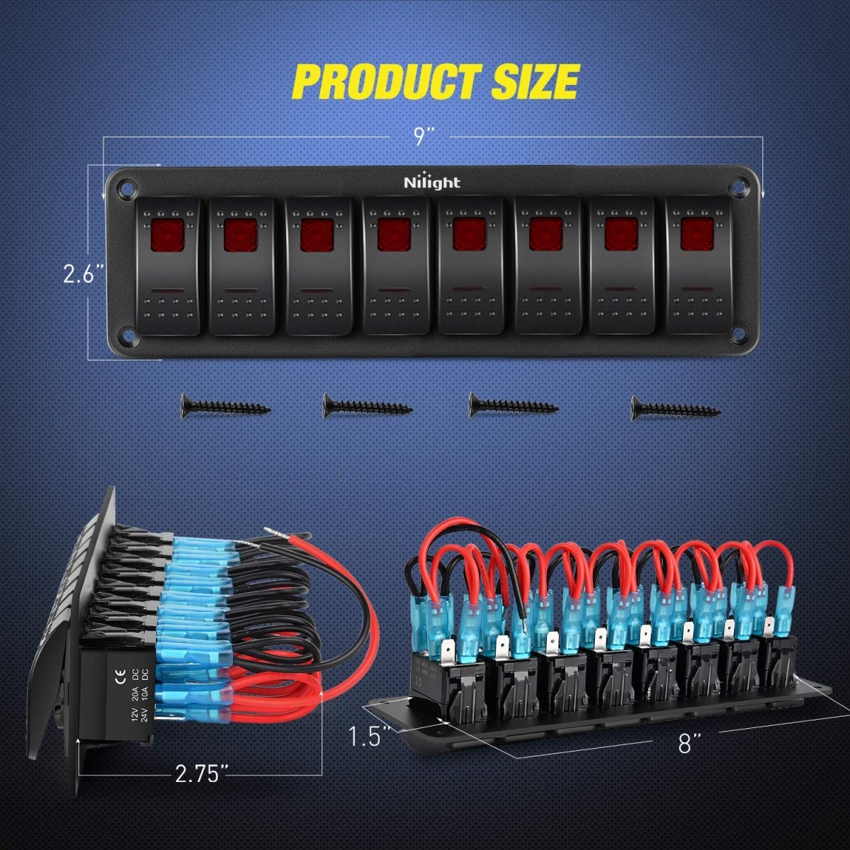 Nilight 90106B 2 Gang Rocker Switch Panel 5 Pin On Off Pre - Wired Rocker Switch Aluminum Panel Waterproof Switche Panel for 12V/24V Automotive Cars Marine Boats ATVs Trailers,2 Years Warranty , Blue - Speed of Light Hobbies