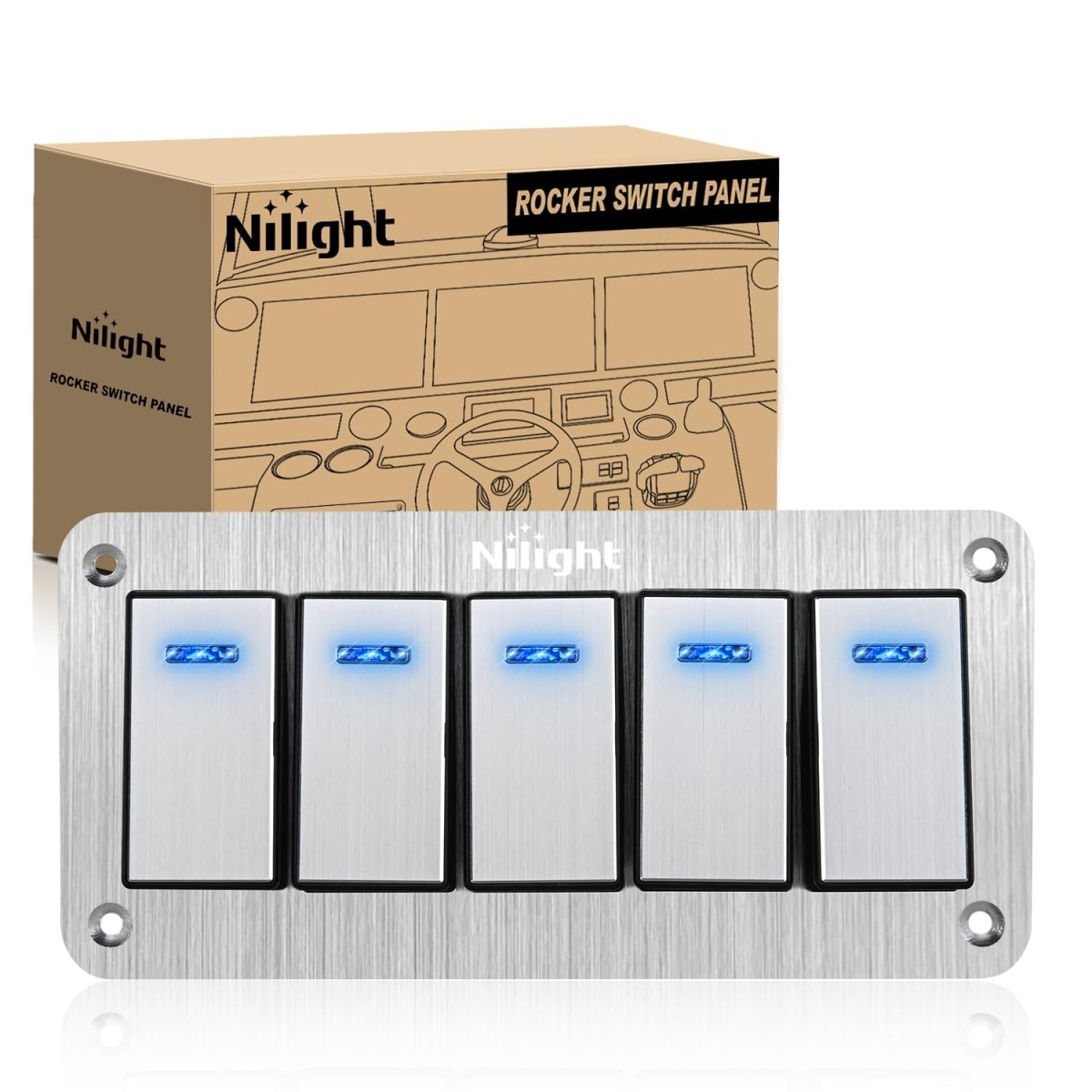 Nilight 90106B 2 Gang Rocker Switch Panel 5 Pin On Off Pre - Wired Rocker Switch Aluminum Panel Waterproof Switche Panel for 12V/24V Automotive Cars Marine Boats ATVs Trailers,2 Years Warranty , Blue - Speed of Light Hobbies
