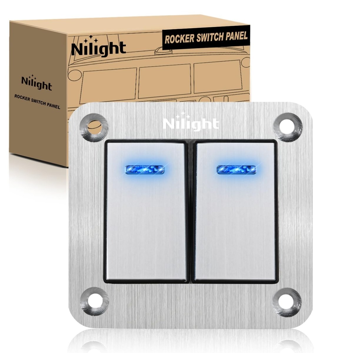 Nilight 90106B 2 Gang Rocker Switch Panel 5 Pin On Off Pre - Wired Rocker Switch Aluminum Panel Waterproof Switche Panel for 12V/24V Automotive Cars Marine Boats ATVs Trailers,2 Years Warranty , Blue - Speed of Light Hobbies