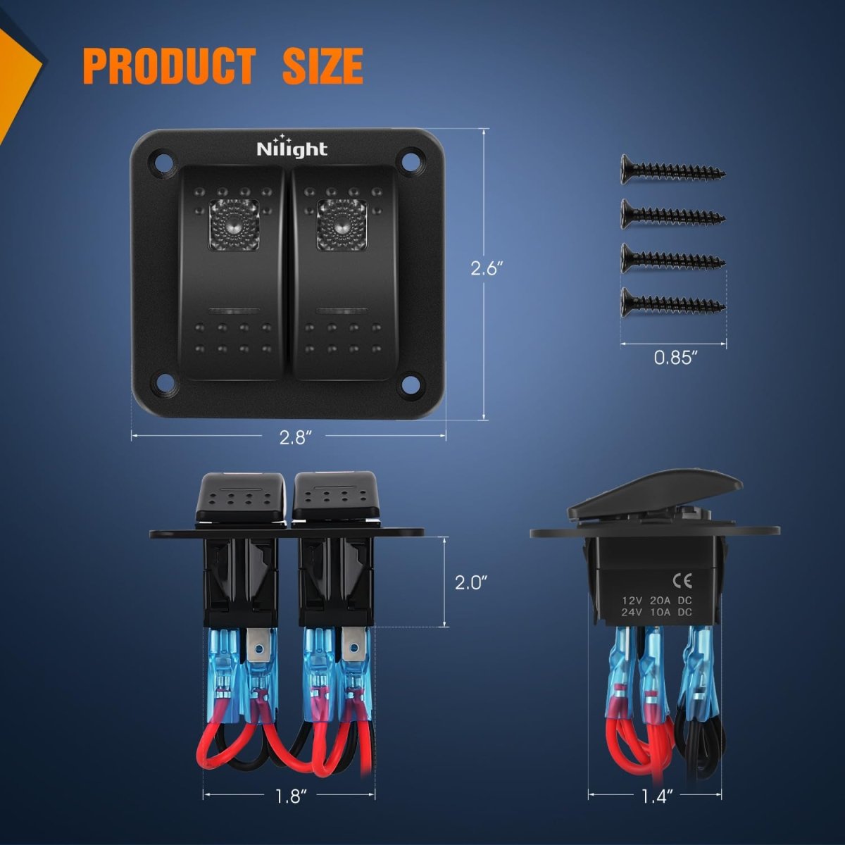 Nilight 90106B 2 Gang Rocker Switch Panel 5 Pin On Off Pre - Wired Rocker Switch Aluminum Panel Waterproof Switche Panel for 12V/24V Automotive Cars Marine Boats ATVs Trailers,2 Years Warranty , Blue - Speed of Light Hobbies