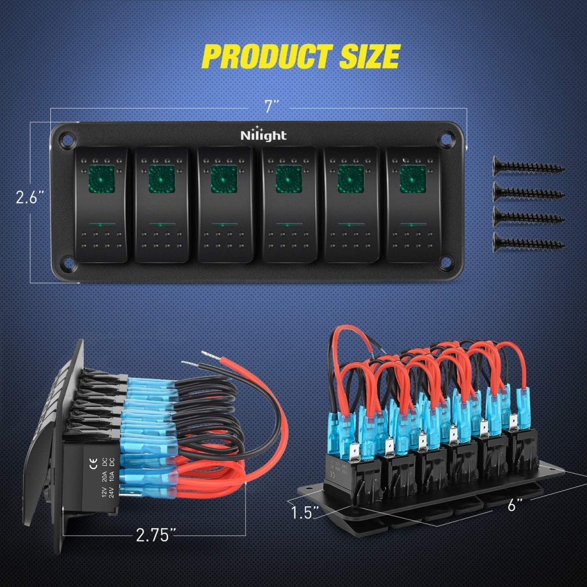 Nilight 90106B 2 Gang Rocker Switch Panel 5 Pin On Off Pre - Wired Rocker Switch Aluminum Panel Waterproof Switche Panel for 12V/24V Automotive Cars Marine Boats ATVs Trailers,2 Years Warranty , Blue - Speed of Light Hobbies