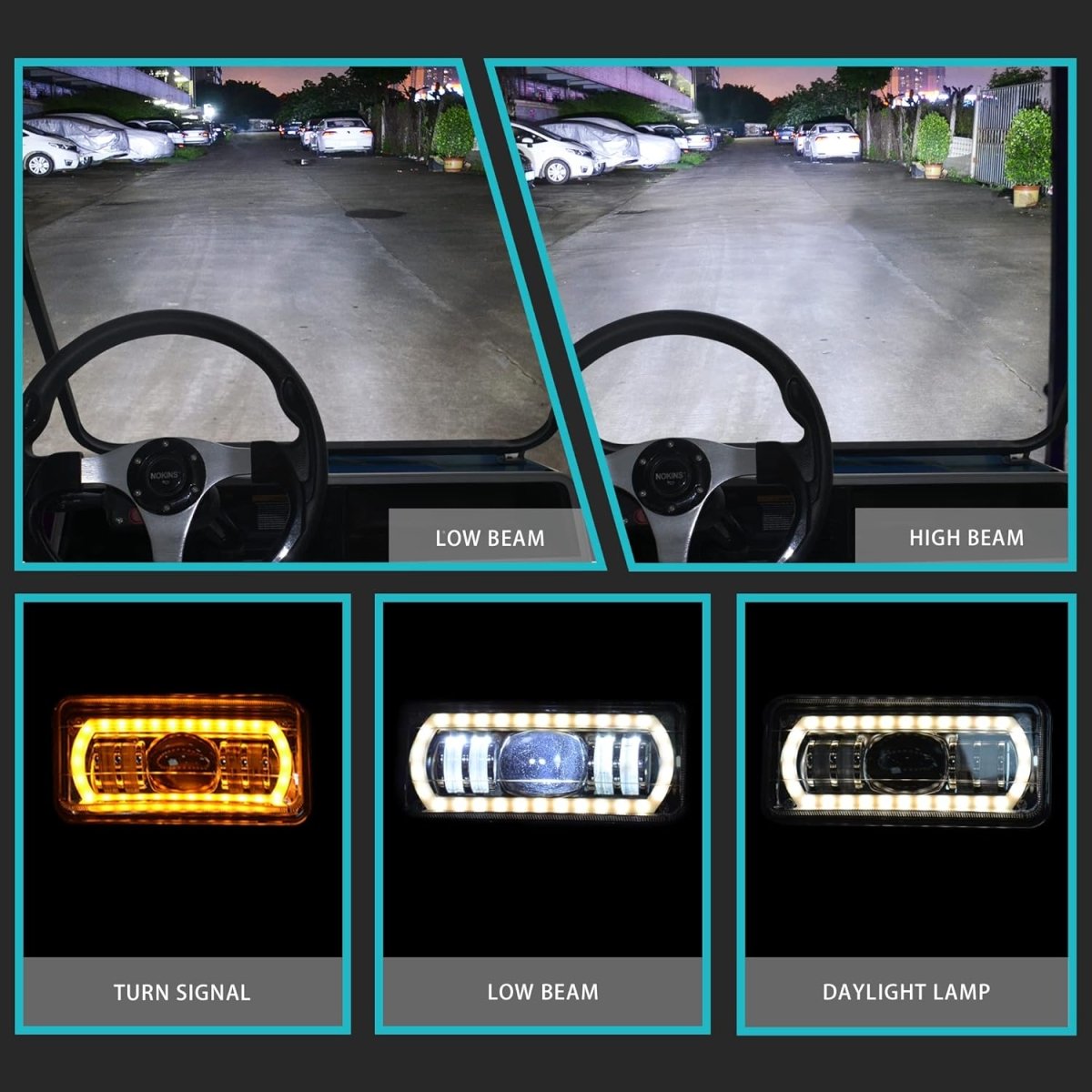 NOKINS Deluxe Plus LED Light Kit Fit Club Car DS 1993 - UP Gas And Electric Golf Cart 20A DC Converter USB Charging Socket Low/High Beam DRL Delay Relay Brake Switch - Speed of Light Hobbies