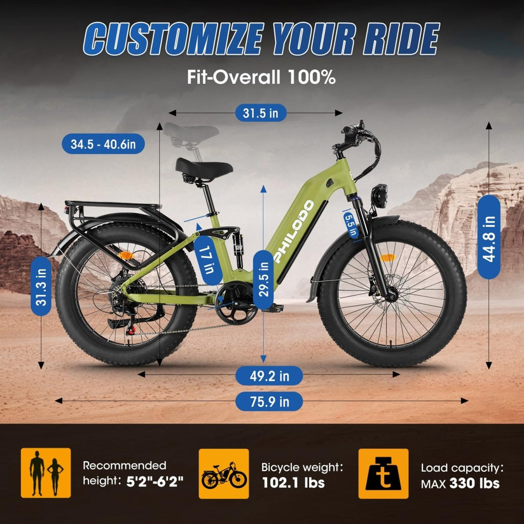 PHILODO Falcon | Peak 5000W/2500W Electric - Bike for Adults | Single/Dual - Motor - Ebike 45MPH - Hunting - Ebike, 60V 32AH Long Range Dirtbike, 26"/24" Fat - Tire - Electric - Bicycle, Full Suspension for Off - Road Snow Sand - Speed of Light Hobbies
