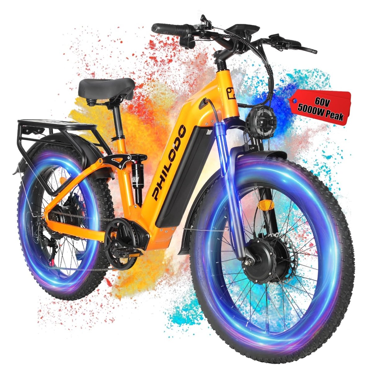 PHILODO Falcon | Peak 5000W/2500W Electric - Bike for Adults | Single/Dual - Motor - Ebike 45MPH - Hunting - Ebike, 60V 32AH Long Range Dirtbike, 26"/24" Fat - Tire - Electric - Bicycle, Full Suspension for Off - Road Snow Sand - Speed of Light Hobbies